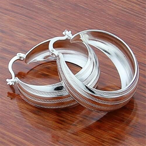NEW 925 Sliver Color 32MM Hoop Earrings For Female Birthday Daily Party Accessories Fashion Jewelry Trendy Birthday Gift