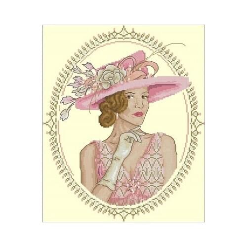 23-magazine-lady in a hat Counted Cross Stitch 11CT 14CT 18CT DIY Cross Stitch Kits Embroidery Needlework Sets