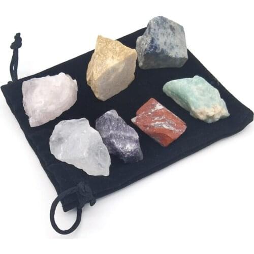 1 set Natural crystal stone seven chakras Black cloth bag large grain unpolished collection gift