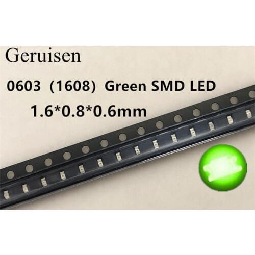 100PCS/lot SMD 0603 led Super Bright green Water Clear LED Light Diode 0603 smd led Green diodes 1.6*0.8*0.4mm Free Shipping