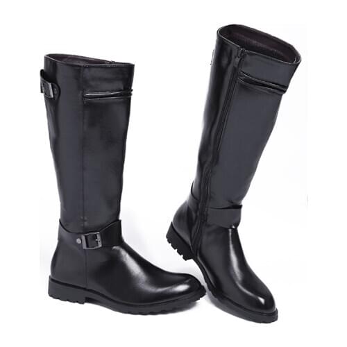 2018 genuine Leather Martin Boots Fur Martin High Top Casual Shoes Men Boots over the knee Botas Brand Motorcycle Boots