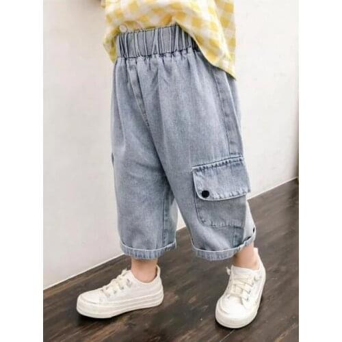 2021 Childrens Denim Shorts Summer Korean Childrens Pants Toddler Baby Boys Girls Shorts For Boys Cropped Trousers Kids Jeans