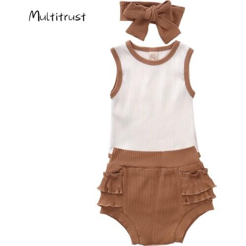 3Pcs Fashion New Summer Newborn Baby Girls Boys Clothes Cotton Casual Sleeveless Tops Bodysuiit+Shorts Toddler Infant Outfit Set
