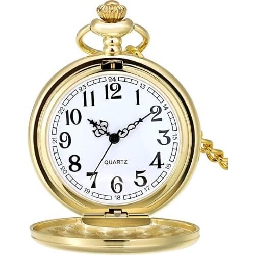 50pcs/lot Gld Case Quartz Pocket Watches Steampunk Watches Gift Watch Necklace with Chain Wholesale