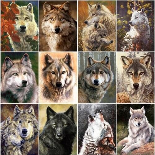 5D DIY Diamond Painting Kits Wolf Full Round With AB Drill Mosaic Animals Picture Of Rhinestone Embroidery Sale Home Decor Gift