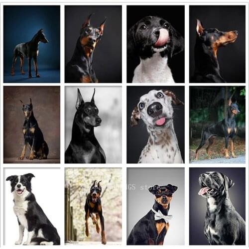 5d Full Square Round Drill Diamond Painting Doberman Dog Diamond Mosaic Animal Dogs Embroidery Cross Stitch Home Decoration Gift