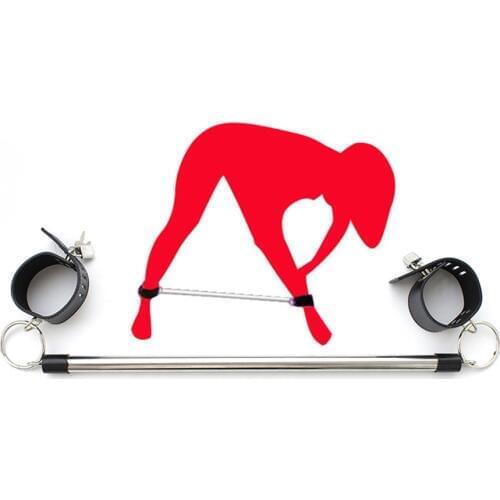 CamaTech Open Legs Set Stainless Steel Meltal Spreader Bar With PU Leather Adjustable Bondage Cuffs For Ankles Wrists Restraints