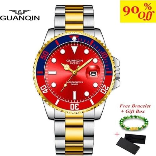 GUANQIN 50m Waterproof Watch Men Luxury Brand Sapphire Quartz Mens Calendar Luminous Watch Stainless Steel Watch Male Clock New
