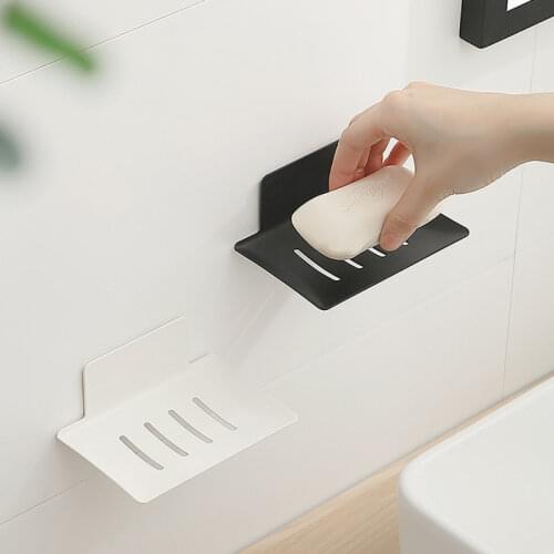 No Drilling Soap Dish Holder Wall Mounted Drain Soap Sponge Box for Kitchen Soap Holder Bathroom Organizer Metal Soap Holders