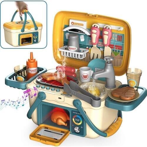 Kids BBQ Grill PlaySet Picnic Kitchen Basket Play Toys with Musics and Lights Pretend Foods Cooking Role Play Toys