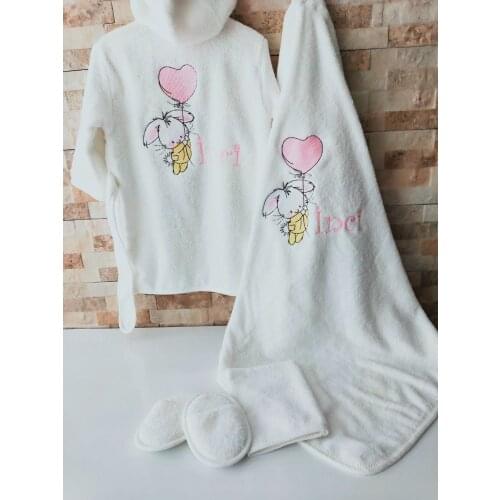 Jaju Baby Handmade, Rabbit Embroidered and Name Special Embroidered Bathrobe SET