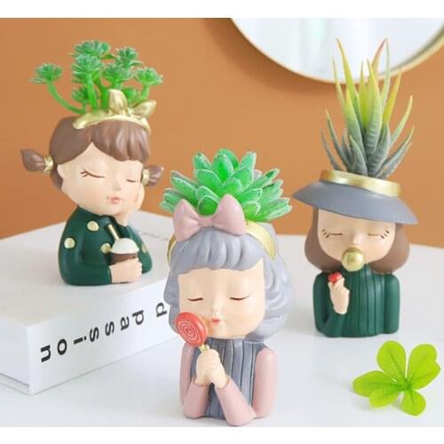 Resin Girl Figurines Home Decoration Accessories Succulent Flower Pot Living Room Balcony Display Planter Bonsai Decoration Pots