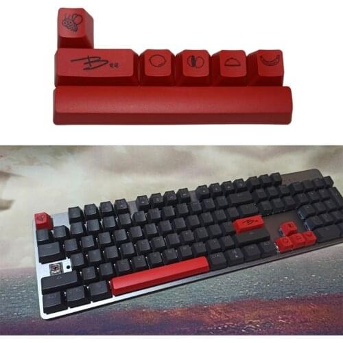 7pcs Red Little Bee Gaming Keycaps Durable PBT 6.25U Space Keycap Set Dye-Subbed Keycap for Mechanical Keyboard Red 95AF