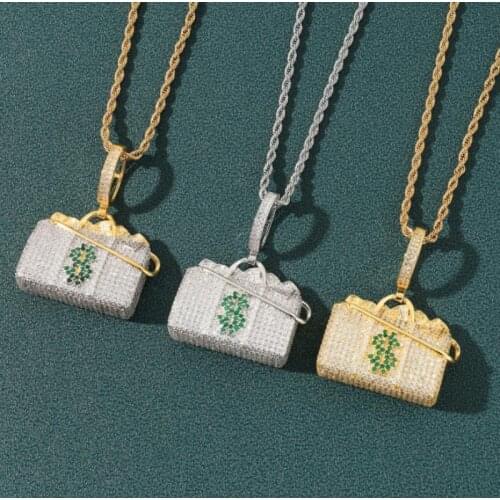 Personality Creativity Dollar Small Packet Micro-Inlaid Zircon Hip Hop Pendant Necklaces for Women Trendy Jewelry