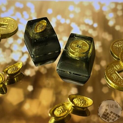 Chinese Traditional Currency Design Resin Keycaps For Cherry Mx Switch Mechanical Keyboard OEM R4 Black Gold Backlit Key Caps
