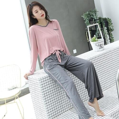 New 2Pcs Pajamas Sets Modal Sleepwear Womens Autumn Long Sleeve Home Clothes Pyjama Femme Lounge Wear loose Sleeping Suit