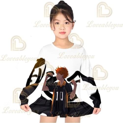 New Design Summer Girls Long Sleeve 3D Print Princess Dress Anime Cosplay for Little Girls Volleyball Costume