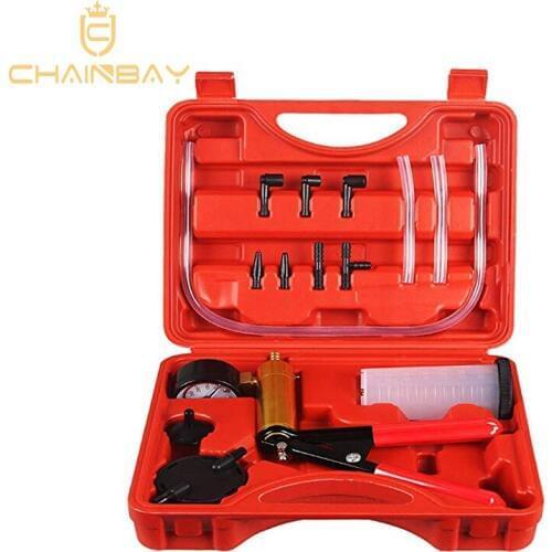 Hand Held Vacuum Pump Tester Set Vacuum Gauge and Brake Bleeder Kit For Automotive With Adapters, Case