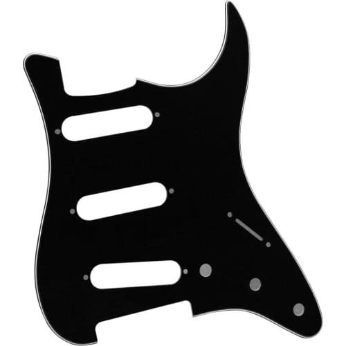 FLEOR No Screw Mounting Hole SSS Electric Guitar Pickguard Scratch Plate Black 3Ply & Transparent Template for Guitar Parts