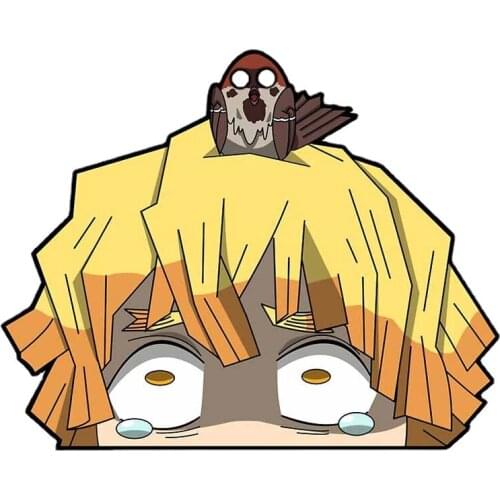 Demon Slayer Zenitsu Peeker Funny Car Stickers Auto Vinyl Car Decals Windshield Windows Anime JDM RV Waterproof Anti-UV Sticker