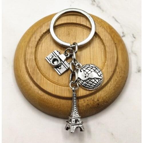 2020 New Earth Paris Tower Keychain Camera Pendant Travel Key Ring Friendship Best Friend Jewelry Diy Handmade
