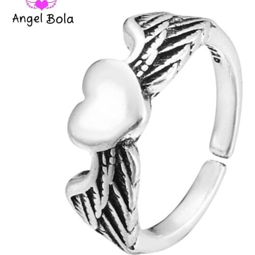 New Fashion Retro Silver Love Angel Wings Ring European and American Luxury Jewelry Personalized Ladies Pendant Rings Wholesale