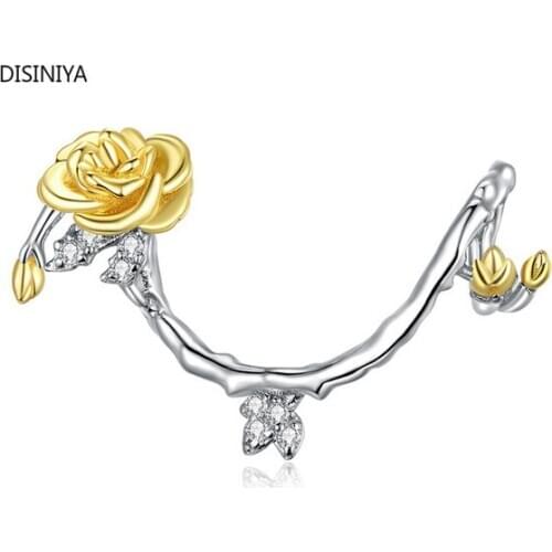 DISINIYA 925 Sterling Silver Rose Vines Plated Platinum Charm for Origianl Bracelet Bead for Jewelry Making ZBSC30322