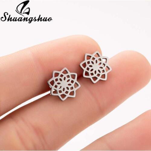Shuangshuo Flower Stud Earrings Earring For Women Earings Fashion Jewelry Cute Plant oorbellen Stainless Steel pendientes