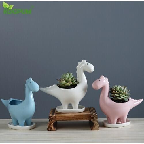 Modern Creative Succulent Flowerpot Cartoon Animal Dinosaur Sculpture Decoration Ceramic Flowerpot Table Home Decoration Supples