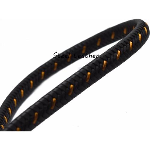 Steel Leather Wide Bracelets