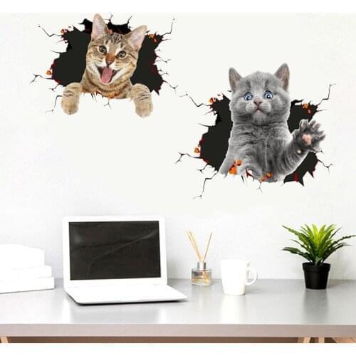 3D Various Cute Kitten Animal Cartoon Cat Wall stickers for kids rooms Vivid Bathroom kitchen Toilet living Decors Peel Stick