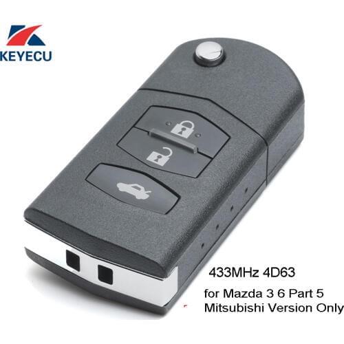 KEYECU Replacement Flip Remote Car Key Fob 433MHz 4D63 for Mazda 3 6 Part of Mazda 5 Mitsubishi Version