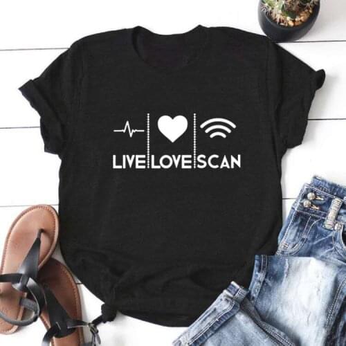Live Live Scan Funny T Shirts Women Short Sleeve O-neck Tee Shirt Femme White Cotton Tshirt Women Top Loose Camiseta Mujer