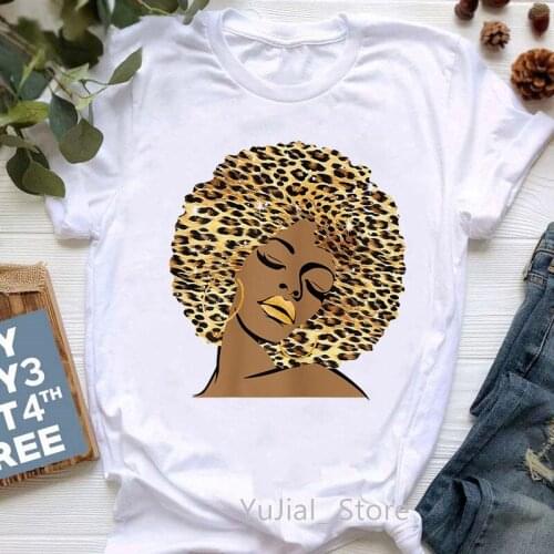 Golden Melanin Queen Leopard Afro Hair Print Women T-Shirt Funny Black Girl Magic Dope Tshirt Femme Summer Fashion T Shirt