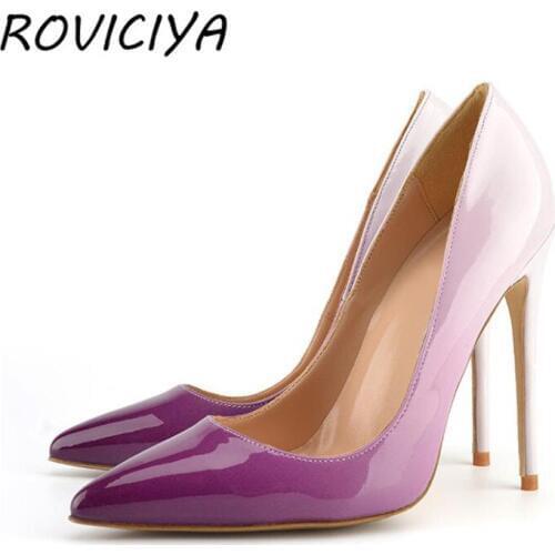 Womens High Heel Purple White Gradual Change Color 8 cm 10 cm 12 cm High Heels Womens Shoes QP041 ROVICIYA