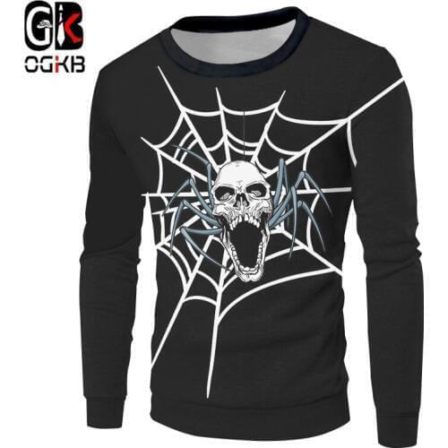 OGKB Lady Pullover 3D Printed Spider Web And Skulls Trend Personality Casual Hip Hop Halloween Sweatshirtr