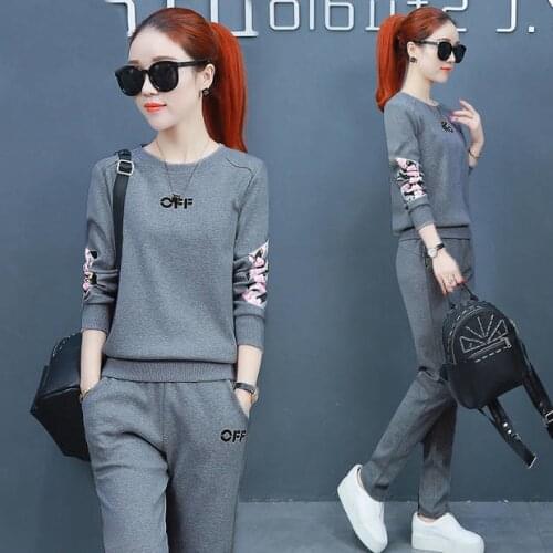 Womens Spring And Autumn Fashion Two-piece Set Loose Slim Sweater And Pants Tracksuit Women Letter Printing 2pcs Sets