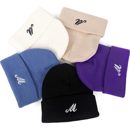 Winter New All Letter Embroidered Beanie Men Women Knitted Blue Black Kahki Purple 10pcs/lot