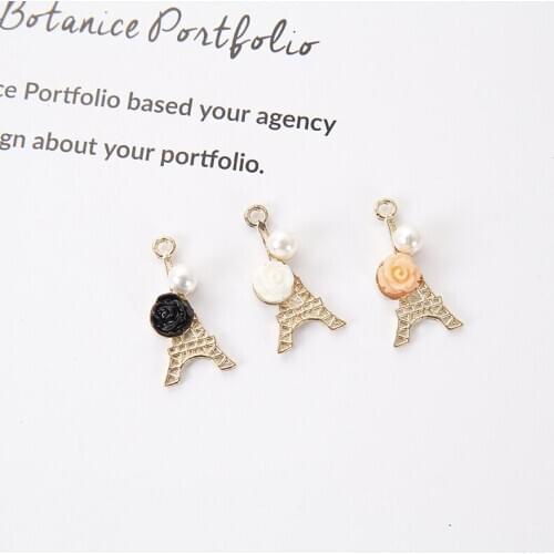 10pcs/lot Resin Rose Tower Charms Metal Gold Pendants Handmade Craft Charms for DIY Jewelry Making