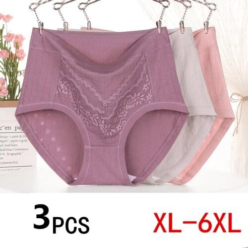 3pcs womens Middle-aged and elderly underwear female summer cotton high waist panties large size XL-6XL shorts briefs