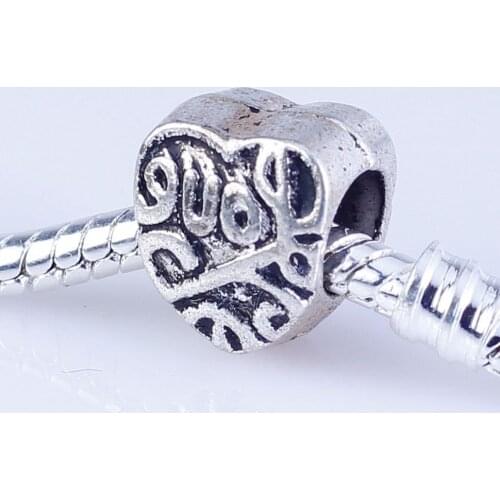 40pcs Tibetan Silver Metal DIY love&heart beads big hole round beads fit for style European Bracelets