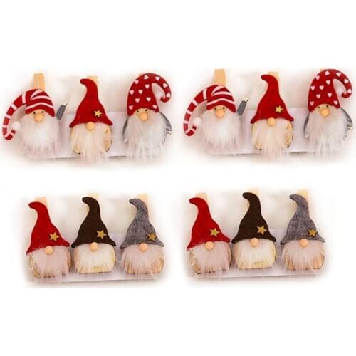 6pcs Christmas Swedish Gnome Decoration Wooden Clips DIY Photo Paper Clamp Craft New Year Hanging Doll Navidad Natal Xmas Gifts
