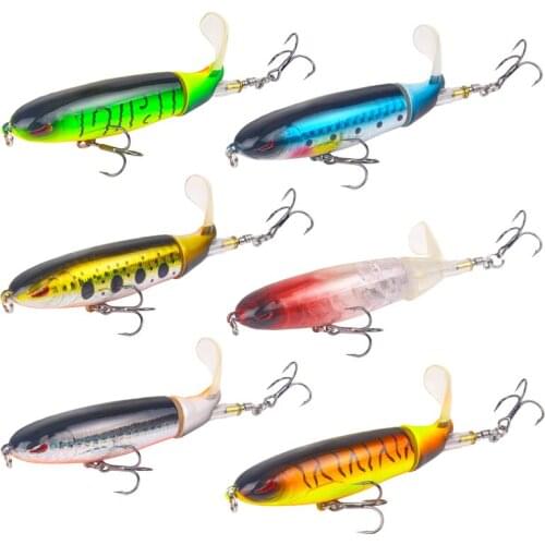 6PCS Whopper Plopper Fishing Lures with Floating Spinner Artificial Bait Fishing Kit 10cm/14cm 360° Rotating Tail Fishing Tackle