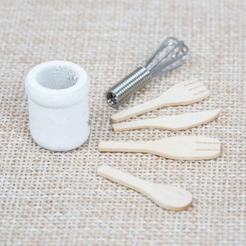 Dongzhur 1:12 Dollhouse Accessories Miniatures Wooden Whisk Metal Knife Kitchen Dollhouse Mini Set And Model Jar Decor Fork T7T8