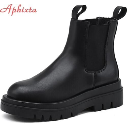 Aphixta Plus Large Szie 42 43 Boots Women Elastic Band 5cm Chunky Heel Antiskid Fashion Platform Ankle Boots Shoes Woman Boats