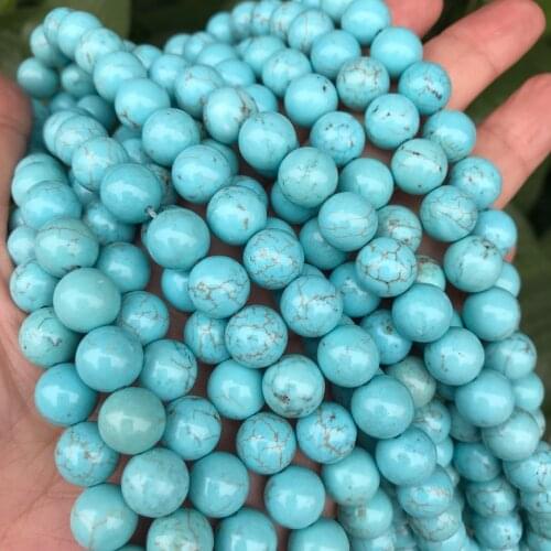 Natural Stone Beads Blue White Turquoises Howlite Stone Loose 15" Strand 4 6 8 10 12MM Beads for Jewelry Making DIY Bracelets