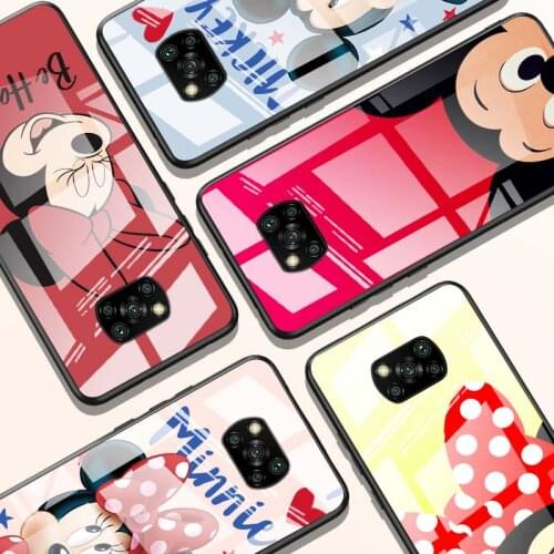 Disney Minnie Mouse Happy for Xiaomi POCO X3 NFC F3 M2 X2 F2 Redmi K30 Redmi Note 9 Pro Luxury Tempered Glass Phone Case