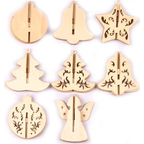New Year Gifts Wooden Splice Christmas Hanging Ornaments Wood Pendant For DIY Xmas Tree Decoration Home Crafts Supplies M2629