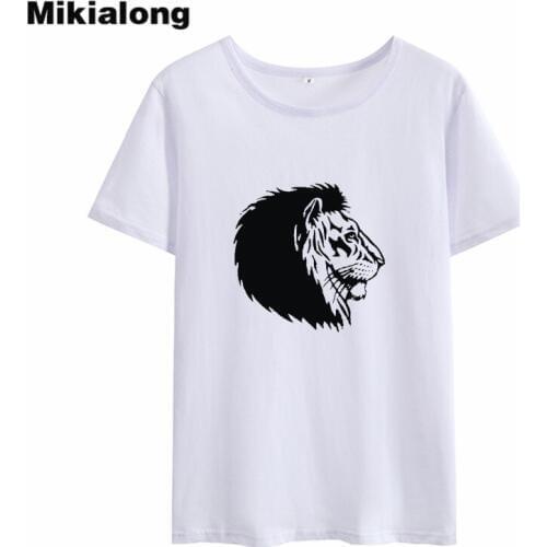 MIkialong Cartoon Lion Print Tee Shirt Femme 2018 Summer Cotton T Shirt Women Short Sleeve Loose Tumblr Women Tshirt Tops