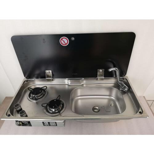 Boat Caravan RV Camper 2 Burner LPG Gas Stove Hob and Sink Combo with Tempered Glass Top 775*365*150/120mm GR-904RS